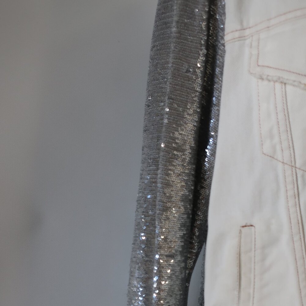 Women Iro Nanopo Rare White Silver Sequined Denim Button-Up Jacket 36 US/S - Picture 6 of 12